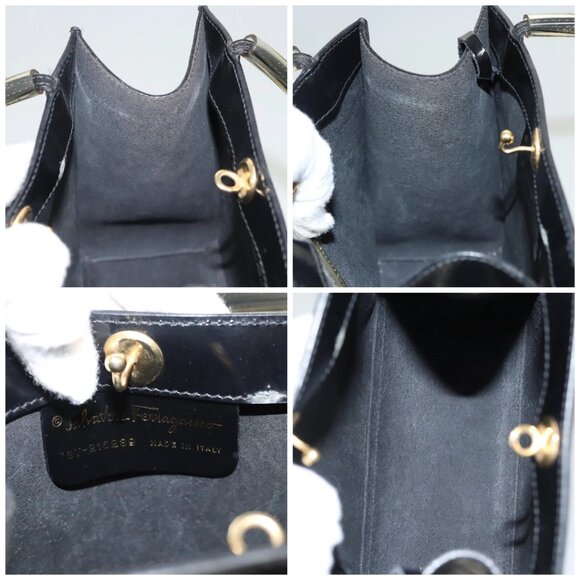 Salvatore Ferragamo Hand Bag Enamel Black Auth - Picture 15 of 16